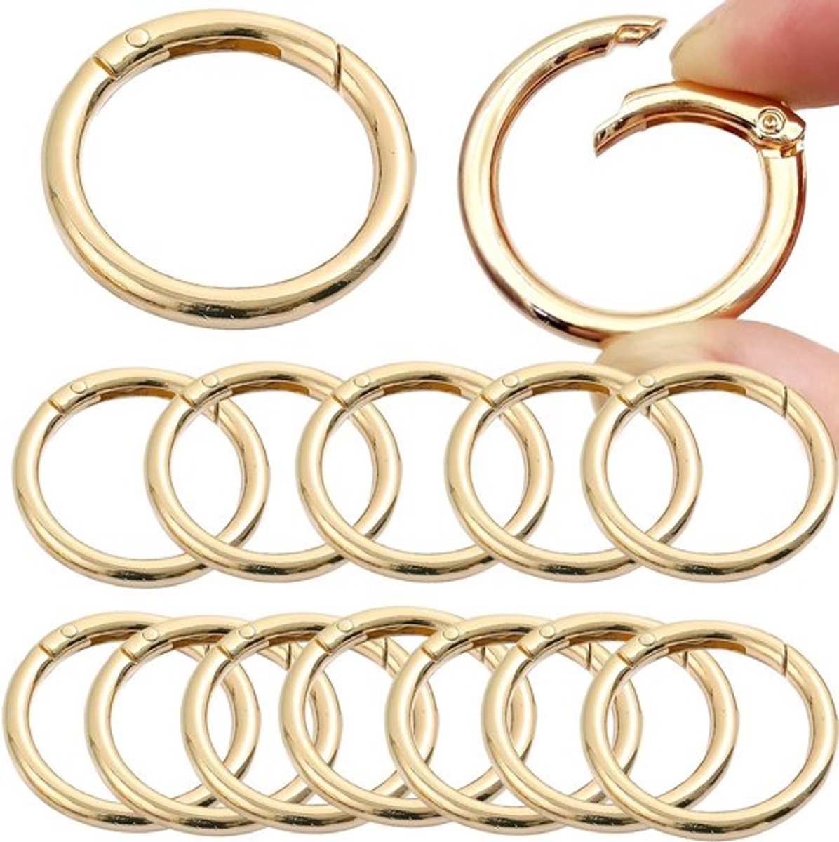 Set van 15 Grote Ronde Karabijnhaken 40 mm voor Handtassen, Sleutelhangers en Creatieve Projecten (Goud)