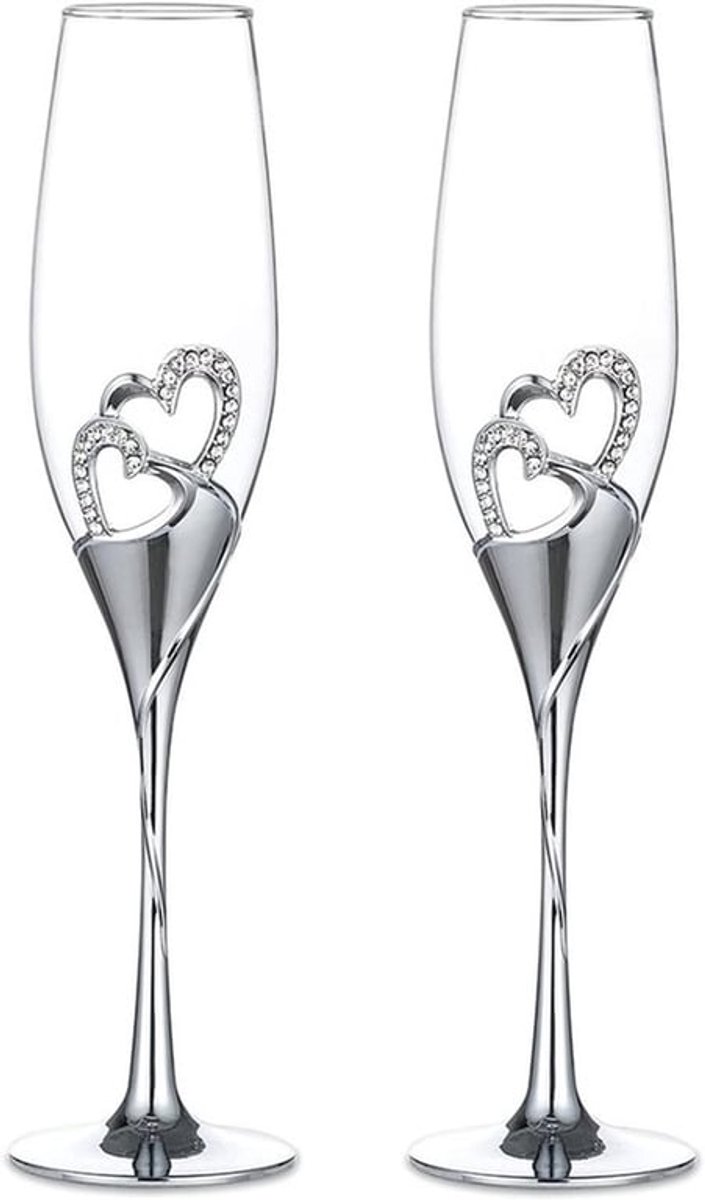 Set van 2 Creatieve Hoge Kwaliteit Wijnglazen met Voet, Gekleurd Emailed Kristal, Hartvormig voor Romantische Bruiloften en Speciale Gelegenheden