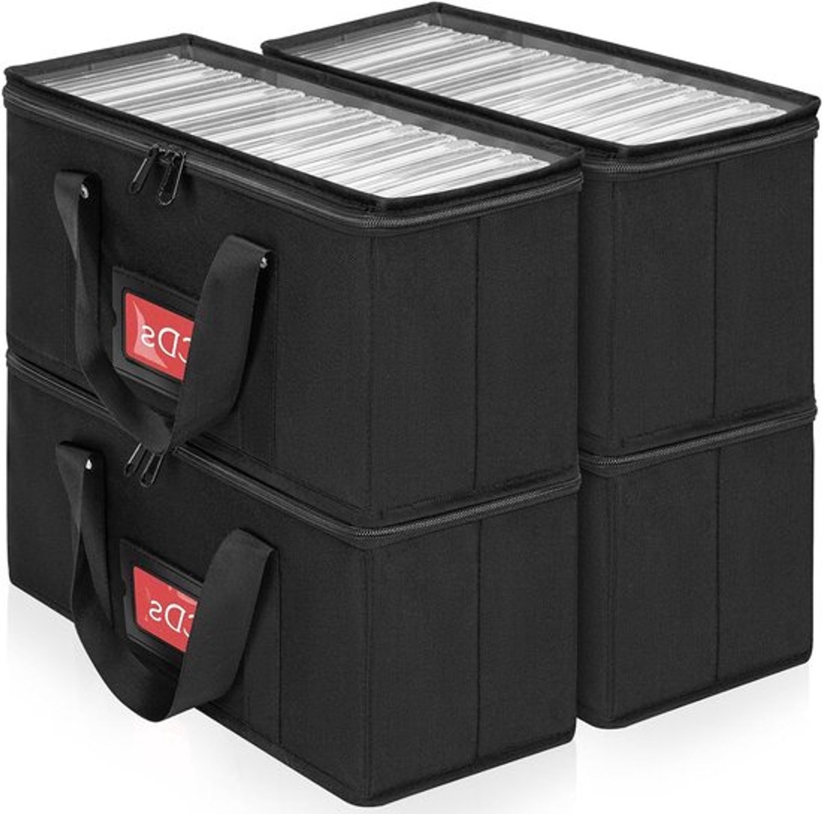 Ruimtebesparende CD/DVD Opbergdoos met Draaghandvat en Transparante Deksel - Set van 4 voor Organisatie en Bescherming van Media