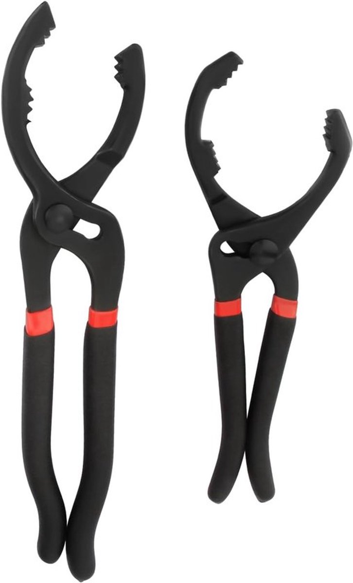 Universele 2-delige set van 10 en 12 inch oliefiltertangen met lange handgreep, verstelbare hoek voor auto's en motoren, ideaal voor onderhoud en reparatie