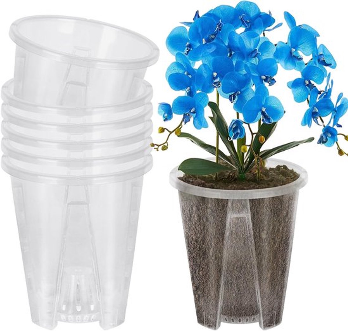 Orchideeënpotten van 14 cm, transparant plastic met drainagegaten, ideaal voor binnen en buiten, set van 6