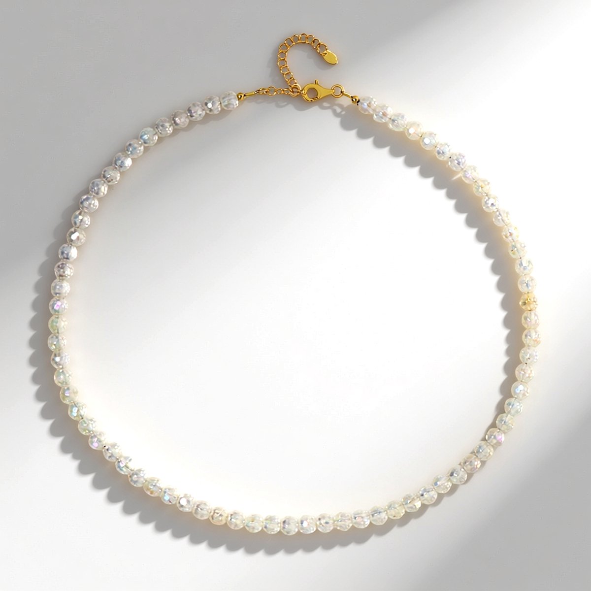 Cavill - Angel Aura Kwarts Ketting - 925 Sterling Zilver Verguld - 102,258 ct Braziliaanse Ronde Gefacetteerde Kralen - Elegante Damesketting 45-50 cm