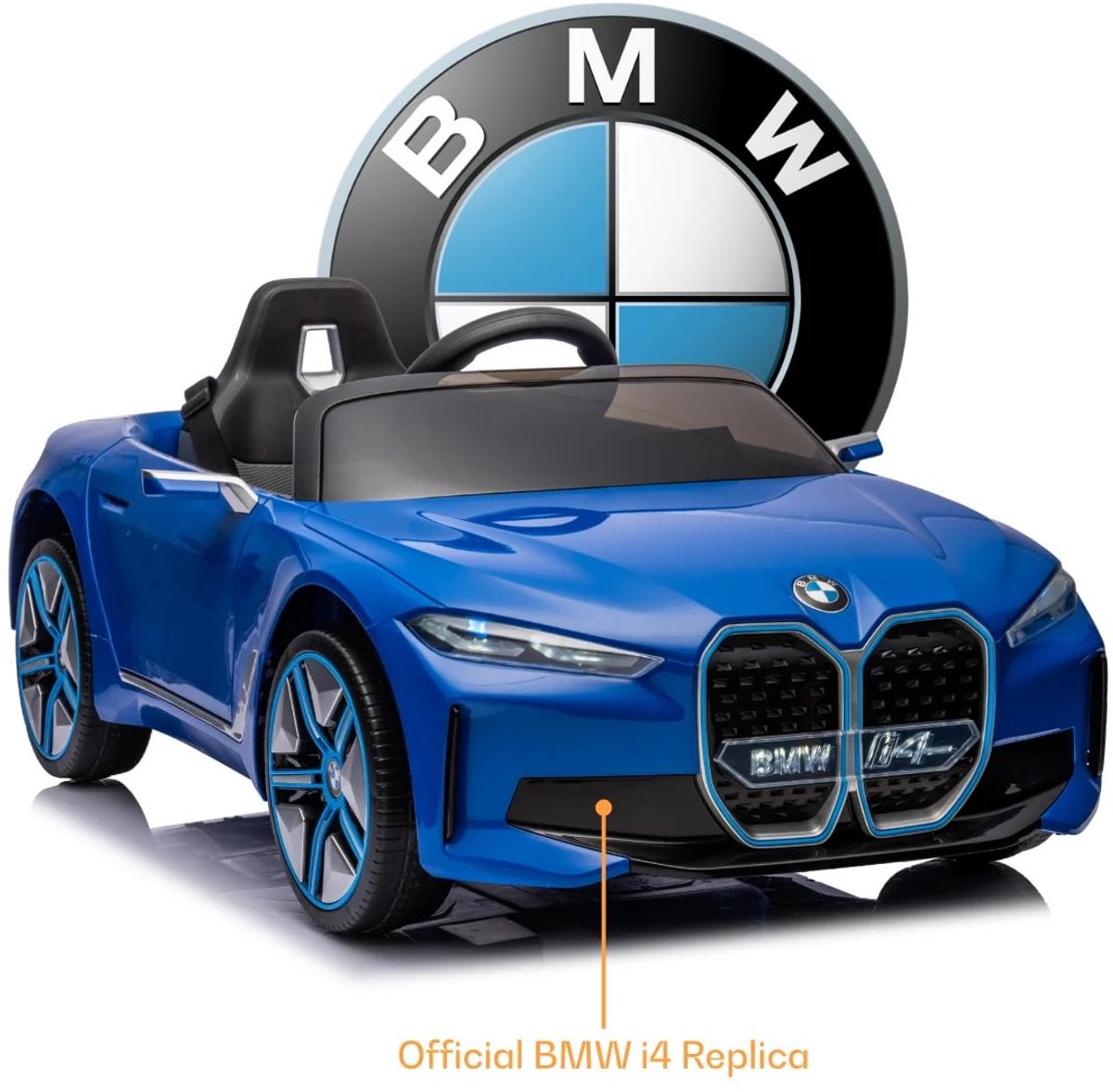 BMW i4 Full Option Elektrische Kinderauto 1 tot 6 jaar – Officieel Gelicentieerd Accuvoertuig met Lederen Zitje, Schokdempers & Bluetooth – 12V Kinderauto met Afstandsbediening, Werkende Deuren & Soft-Start – Blauw — afbeelding 6