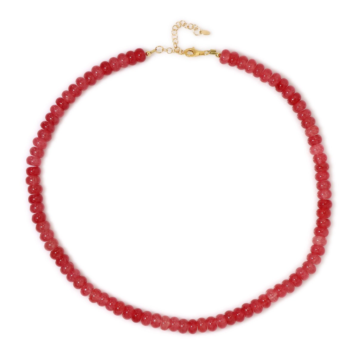 Cavill - Verstelbare Zilveren Ketting met Braziliaanse Rode Kwarts Fancy Kralen - 925 Sterling Zilver Verguld - Elegante Dames Ketting 45-50 cm