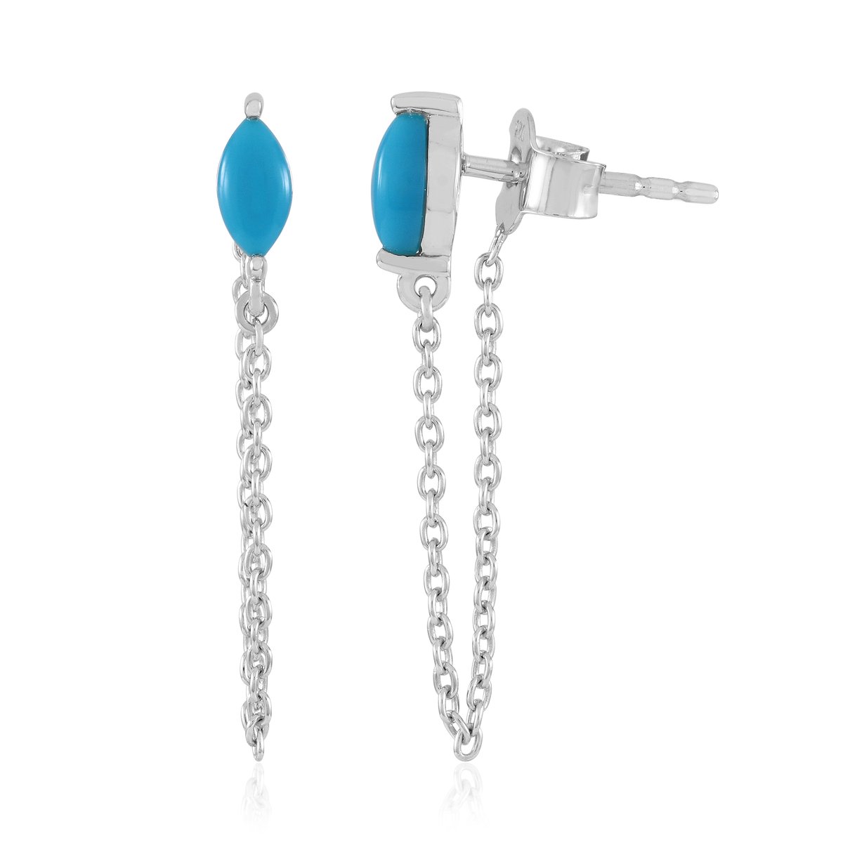 Cavill - 925 Sterling Zilver Oorbellen - Platina Geplateerd - Sleeping Beauty Turkoois 0,45 ct Marquise Cabochon - Elegante Blauwe Hangers 31 mm