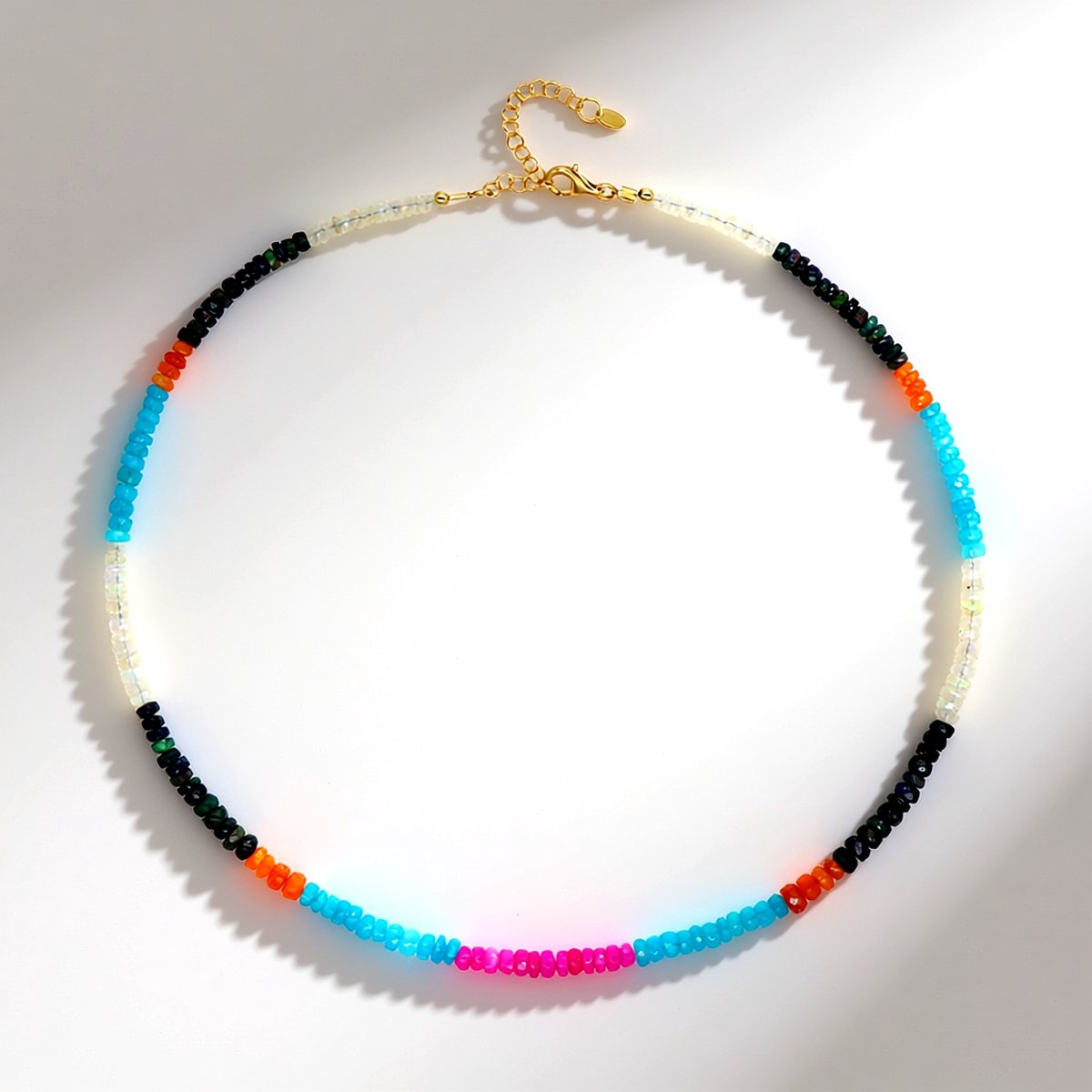 Cavill - 925 Sterling Zilver Vergulde Opaal Halsketting - 35,8 ct Ethiopische Welo en Roze Opalen - Elegante, Kleurige Ketting - 45-50 cm