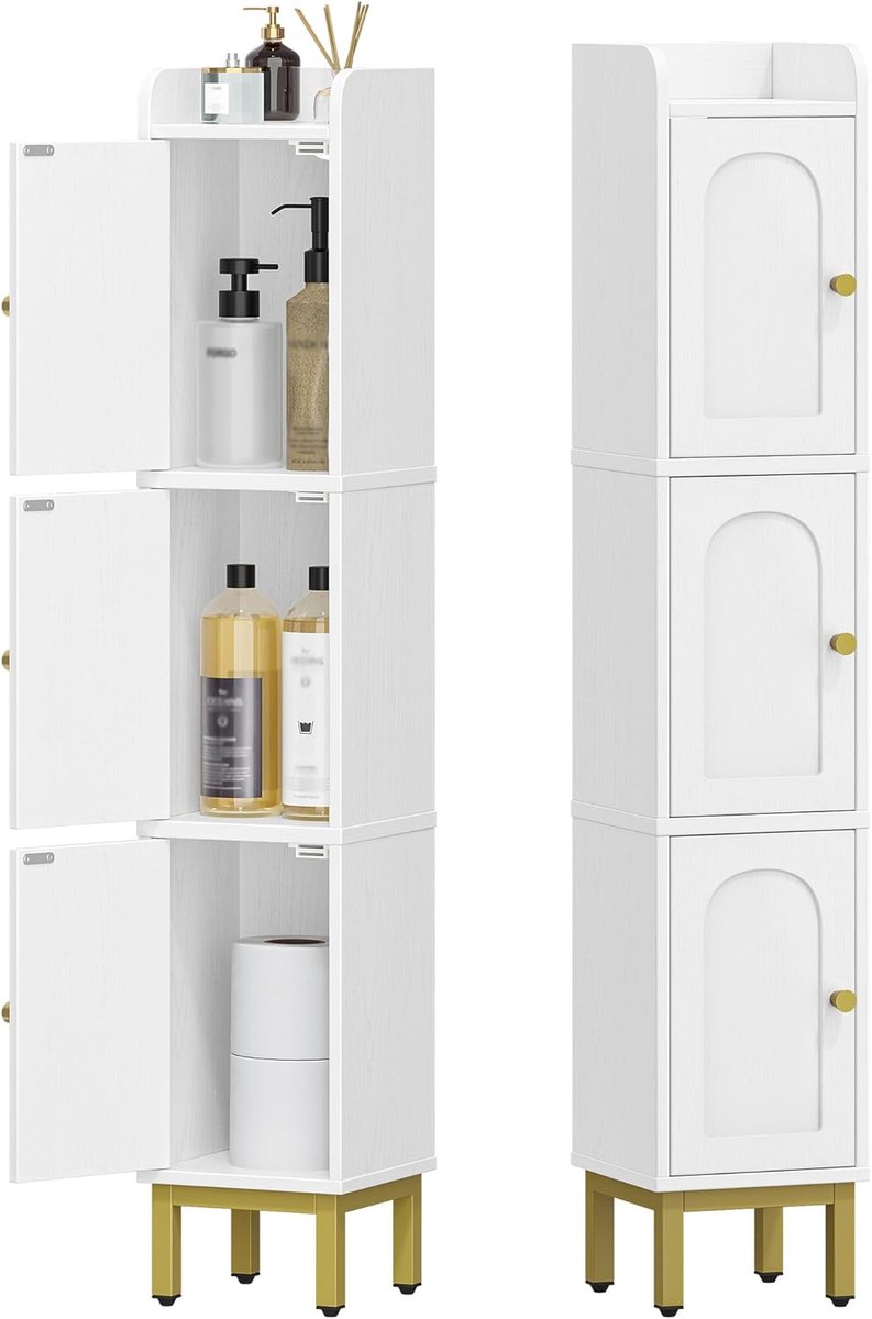 Hzuaneri Badkamerkast, hoge kast met 3 deuren, 108,5 cm, wit