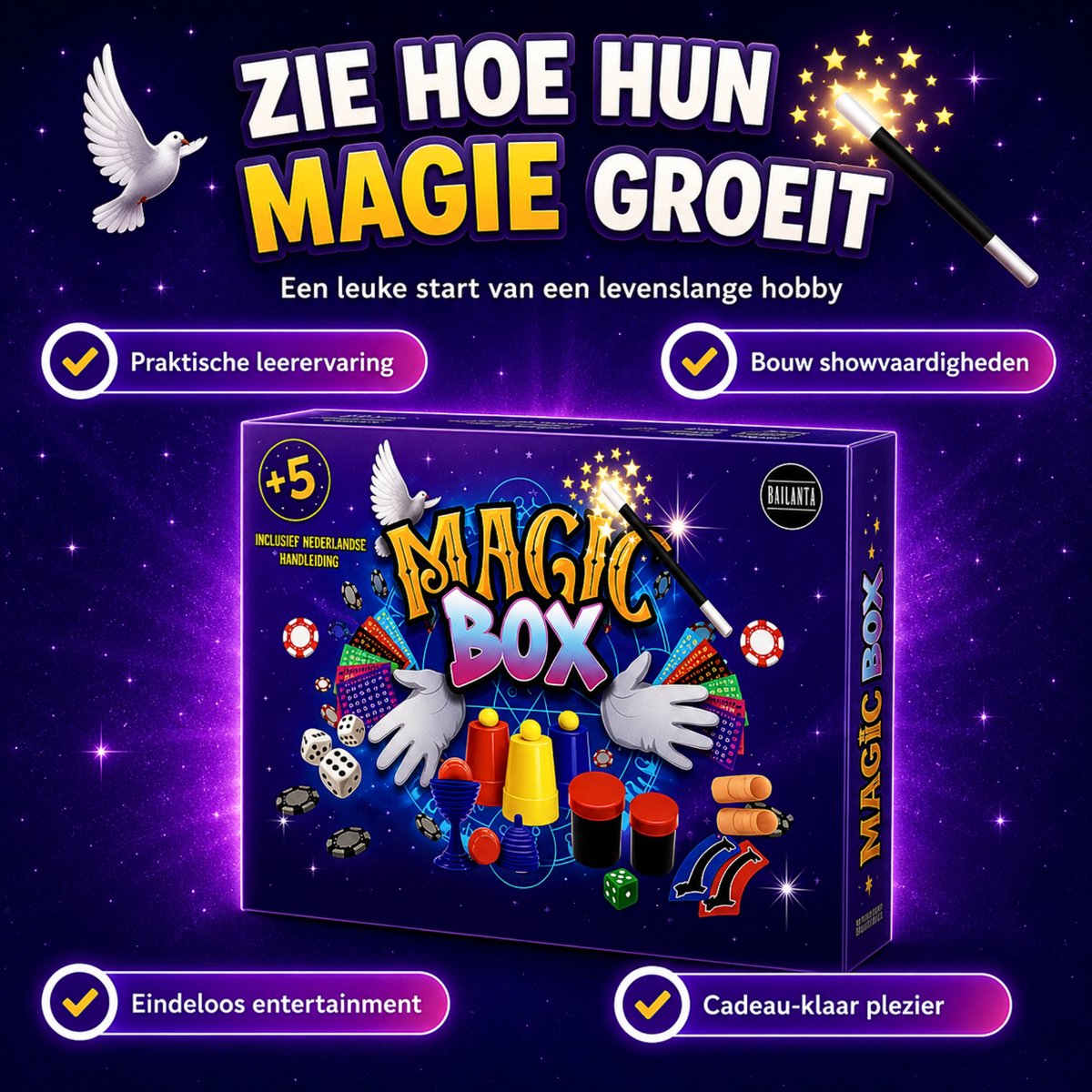 Bailanta® Goocheldoos voor Kinderen – 25 Goocheltrucs & Magic Tricks – Inclusief Nederlandse Handleiding en DVD – Vanaf 5 Jaar — afbeelding 5