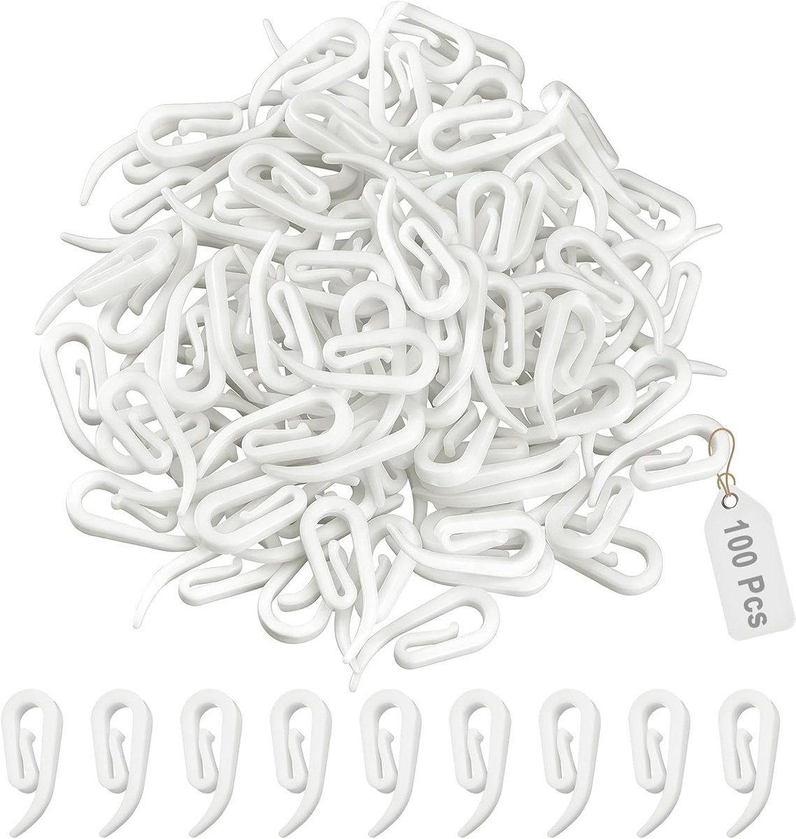Plastic Gordijnhaken - Wit - 2,8 cm x 1,2 cm - Kunststof Haak voor Gordijnen - Voor Raam- en Deurgordijnen