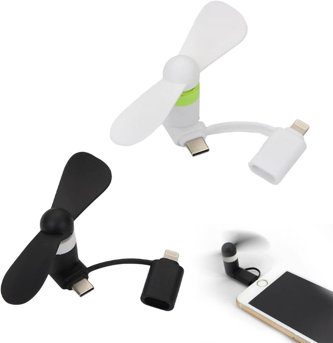 Mini USB Ventilator voor Mobiele Telefoon - 2-in-1 - Zwart + Wit - Ideaal voor Koeling onderweg - ShopVlot
