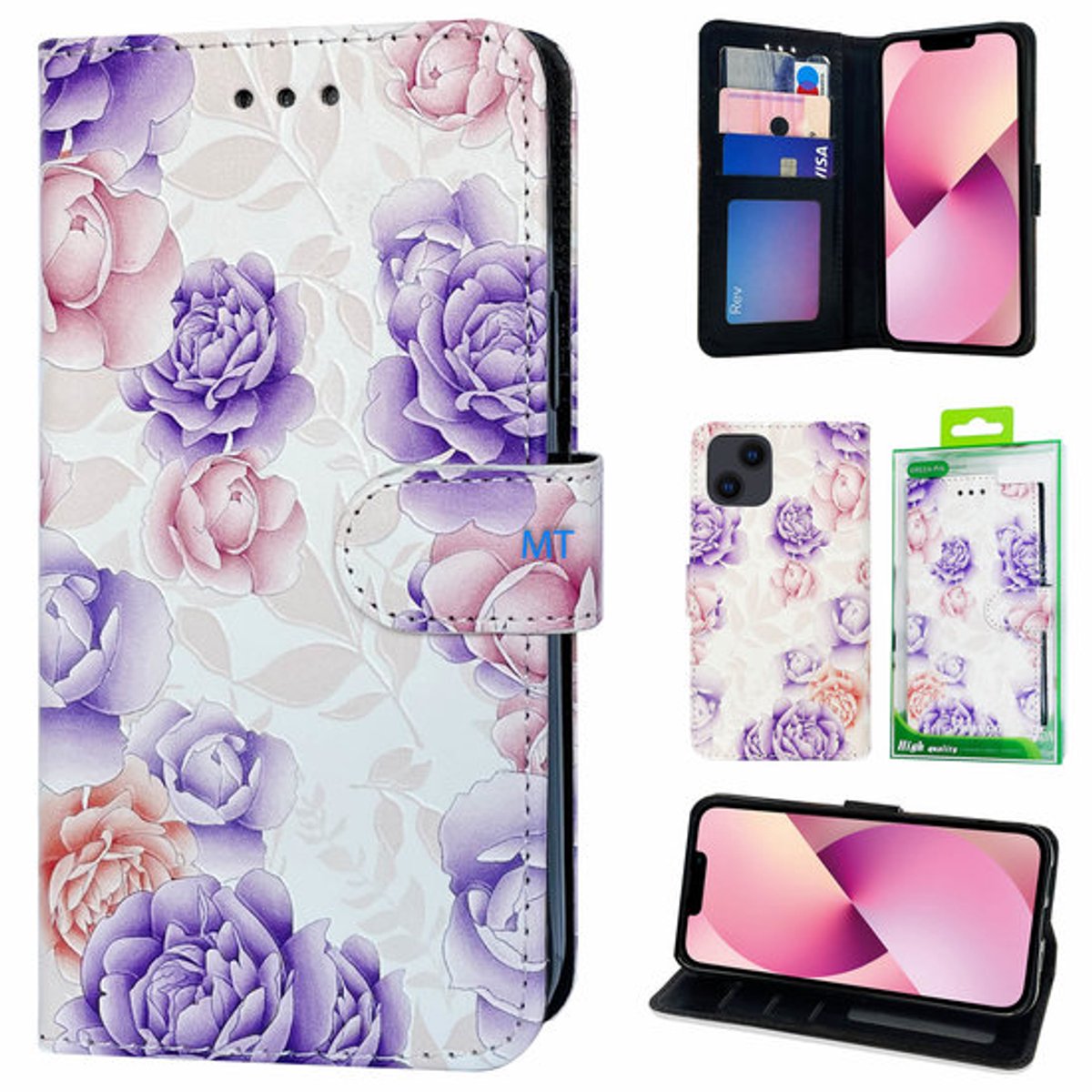 GREEN ON 3D Print Wallet Case Purple Flowers IPhone 11
