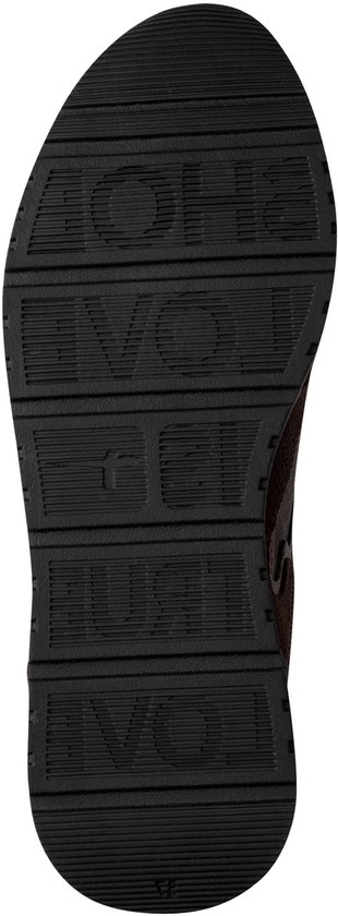 Zwarte zool van de sneaker met gestreept profiel en ingedrukt Tamaris-logo.