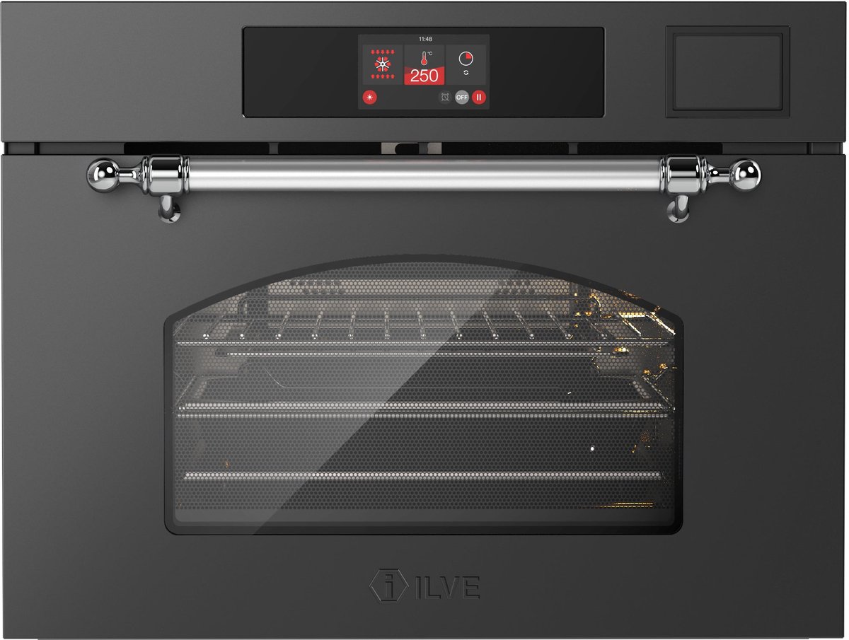 ILVE Compact 45cm 3 in 1 oven/stoom/mag Nost. Mat Grafiet Chroom - Inbouw