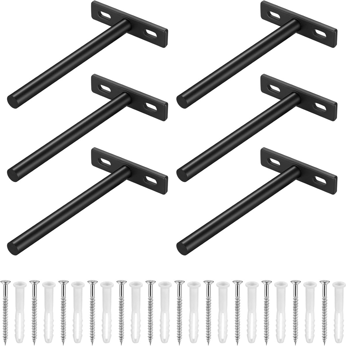 6 stuks zwevende plankbeugels Heavy Duty, zwarte plankbeugels voor planken, verborgen metalen T-beugel wandmontage - ShopVlot