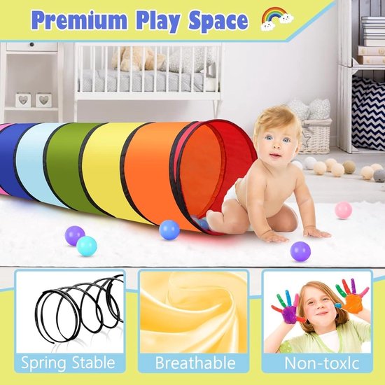 Speelse 180CM Kids Speeltunnel Tent met 46CM Ronde Opening - Kleurige Opvouwbare Crawl Tunnel voor Baby's, Kinderen en Huisdieren - Ideaal voor Binnen en Buiten Spelletjes — afbeelding 3
