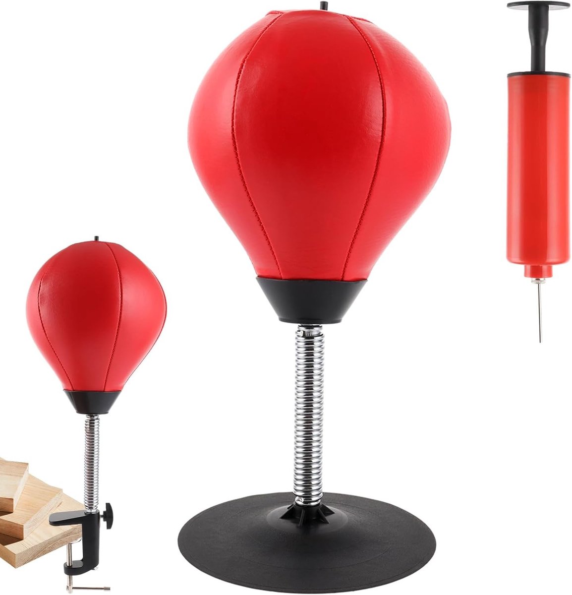 Zware Bokszak met Tafelbevestiging en Sterke Zuignappen voor Stressverlichting en Kinderen, Ideaal voor Thuis en Kantoor (Rood-Zwart)