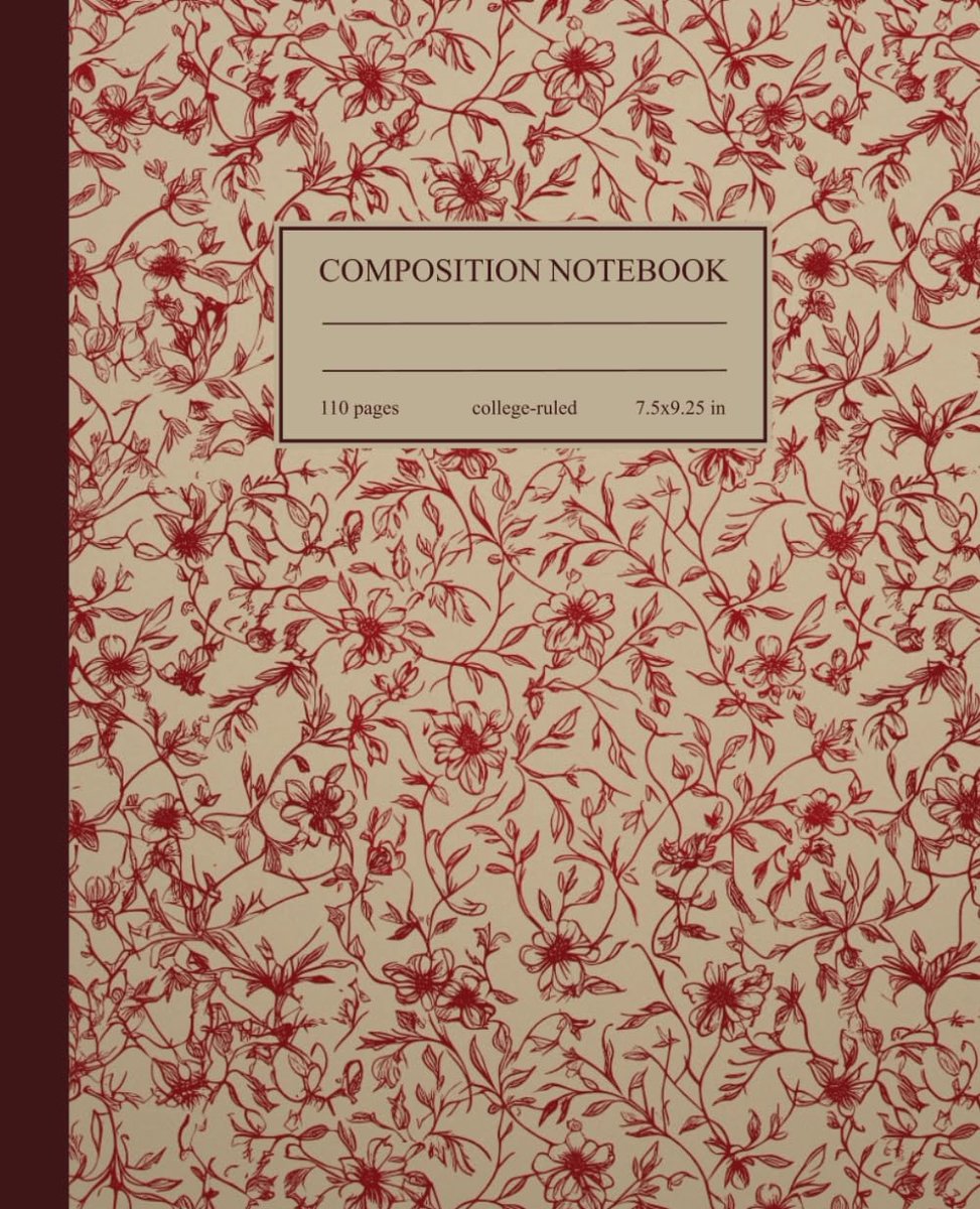 Composition Notebook College Ruled: Vintage Burgundy Flowers Botanical Illustration - ShopVlot