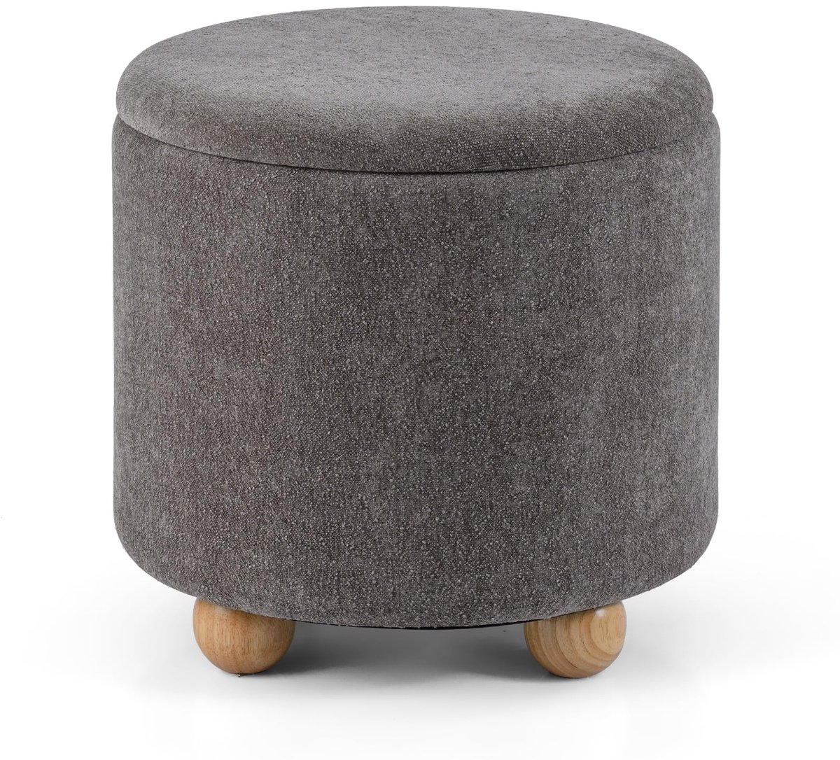 Famanu – Ronde poef met opbergruimte, voetenbank van chenille-stof, antislip houten poten, make-upkruk voor woonkamer en slaapkamer, tot 150 kg belastbaar, diameter 44,5 cm