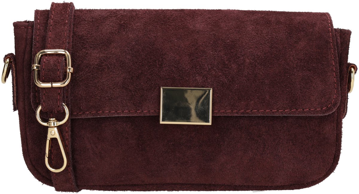 Charm London Vittoria Crossbodytas - Suede - Damestas - Schoudertas - Ritsvak - Verstelbare Schouderband - Afneembare Schouderband - Leren Dames Tas - Donker Bordeaux