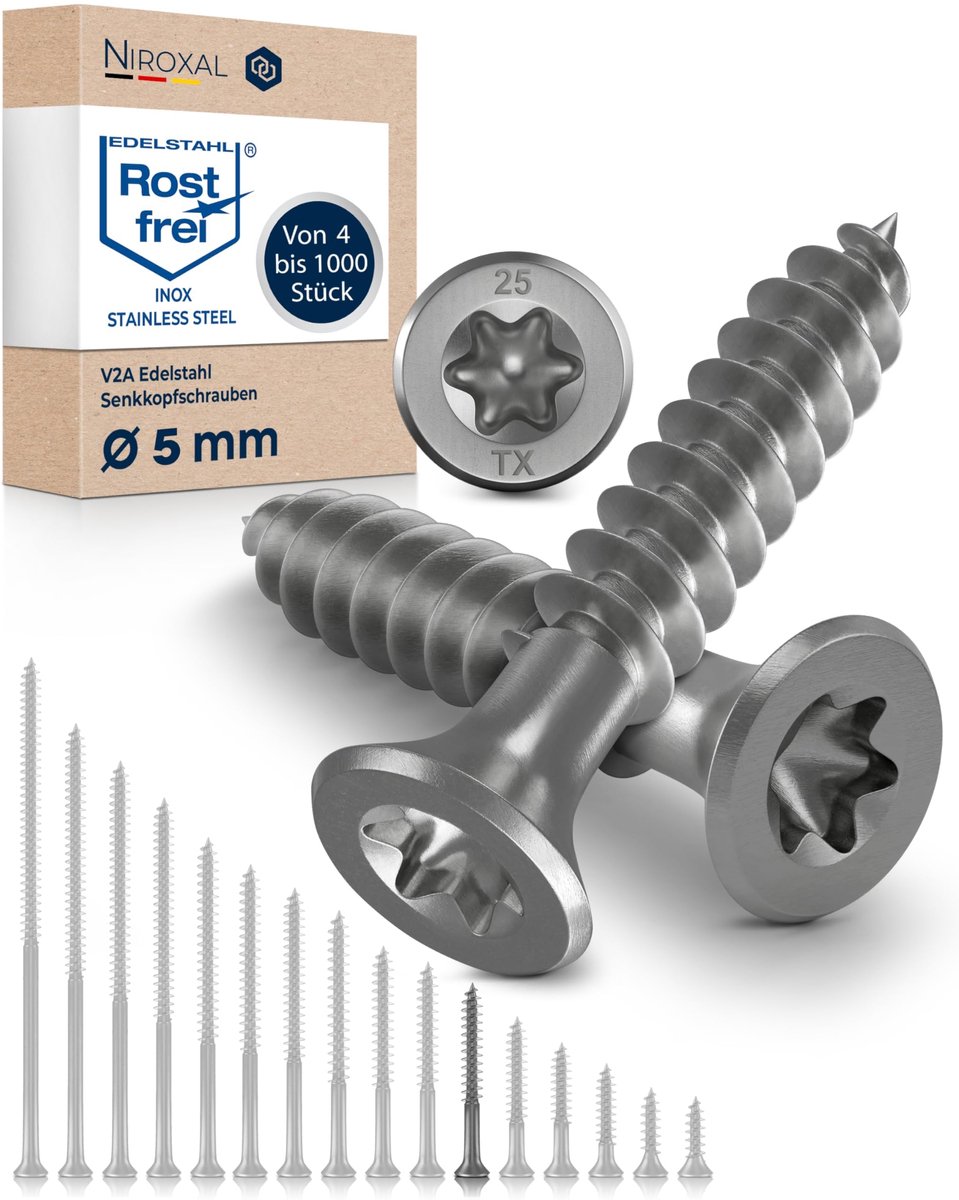 Schroeven voor hout V2A A2 Senkkop Torx TX25 – 5x40 mm – 400 stuks