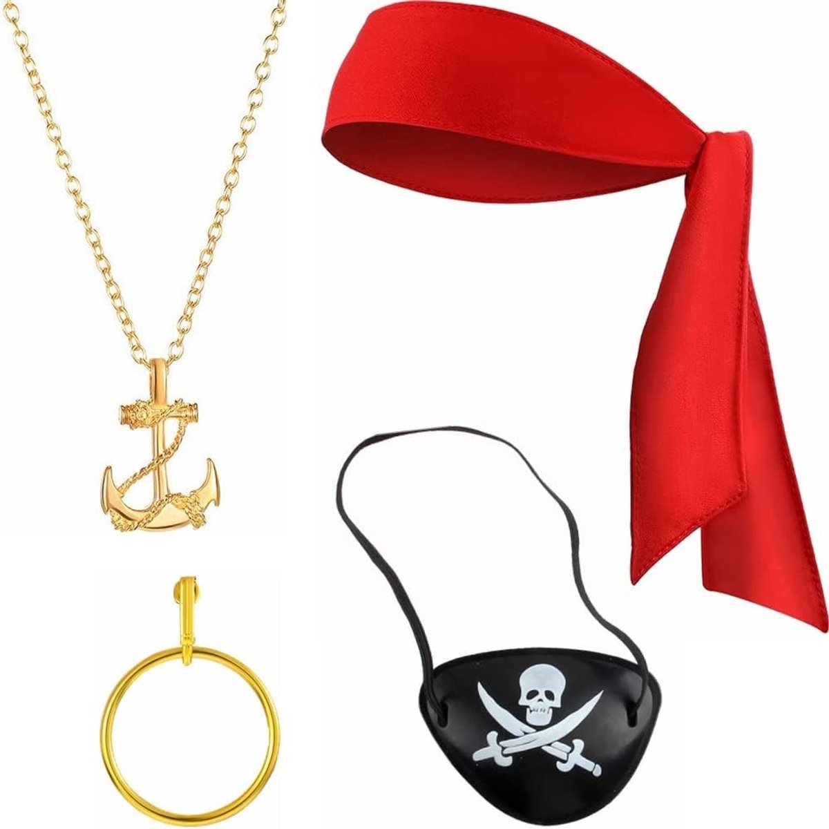 Piratenkostuum Accessoires Set voor Vrouwen met Oorbellen, Ooglapjes en Sjaal voor Halloween en Verkleedfeest