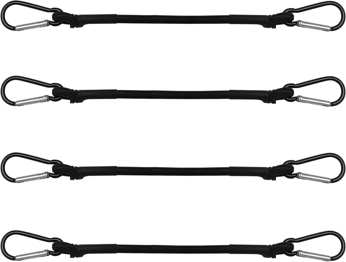 Set van 4 sterke 30 cm trekkoorden met haken en karabiners voor bagage, fietsen en outdoor activiteiten
