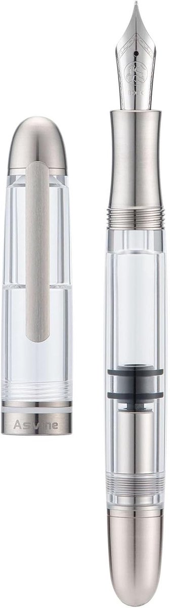 Titanium Vulpen met Pistonmechanisme, Bock Extra Fijne Penpunt, Duidelijk Acryl, Perfect voor Handtekeningen en Cadeauset
