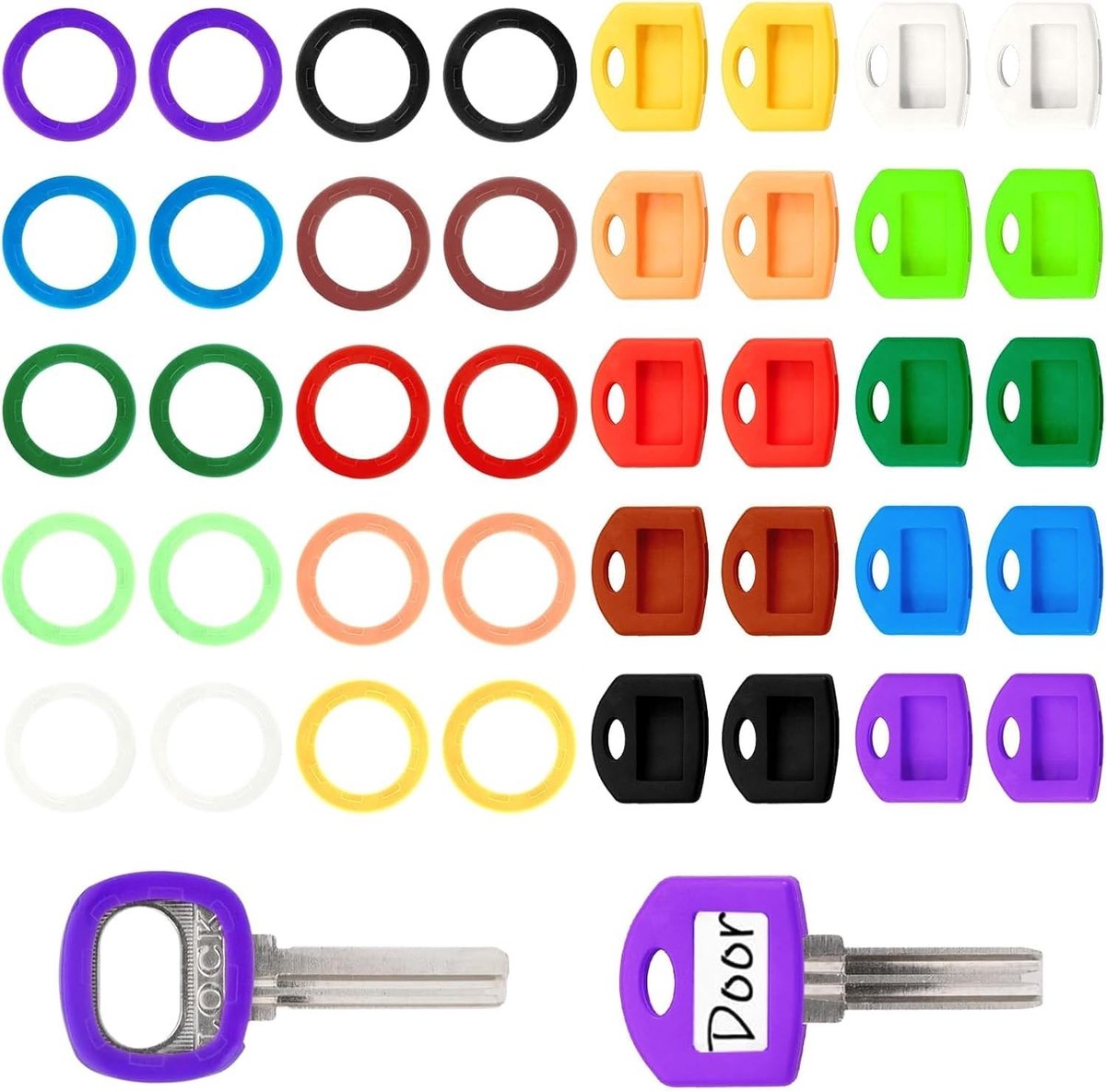 Set van 40 kleurrijke keycaps met 10 felle kleuren, 24-28mm ringen en covers, ruimtebesparend ontwerp