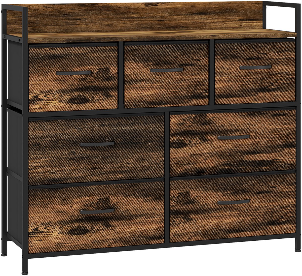 Homcom commode met 7 stoffen lades industrieel design - Ladekast - Dressoir - Bruin Rustikal-Braun