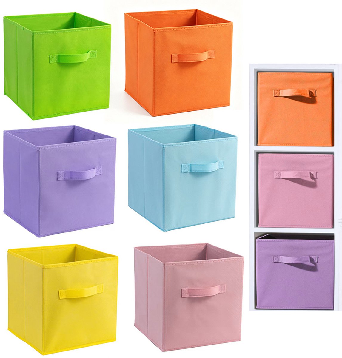 Opbergdozen - Speelgoedopbergdozen - Kledingopbergdozen - Boekenopbergdozen - 27*27*28 cm - Set van 6 - Opvouwbaar - Met handvat - Duurzaam - Milieuvriendelijk - Geschikt voor het opbergen van speelgoed en kleding - Opbergdozen
