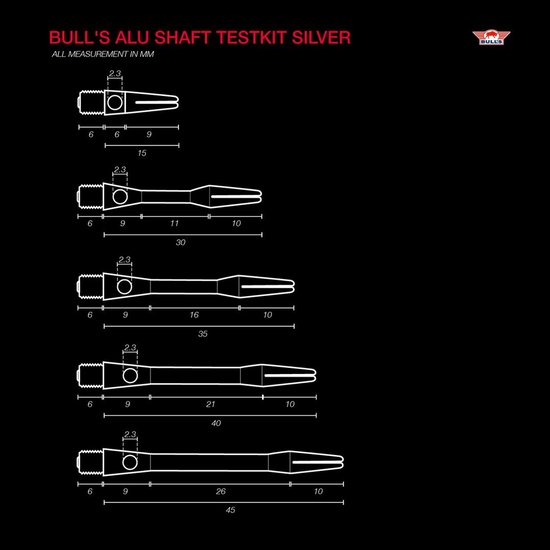 Bulls Aluminium 5sets DartShafts - Zilver - Medium - (5 Sets) van Bull's — afbeelding 2