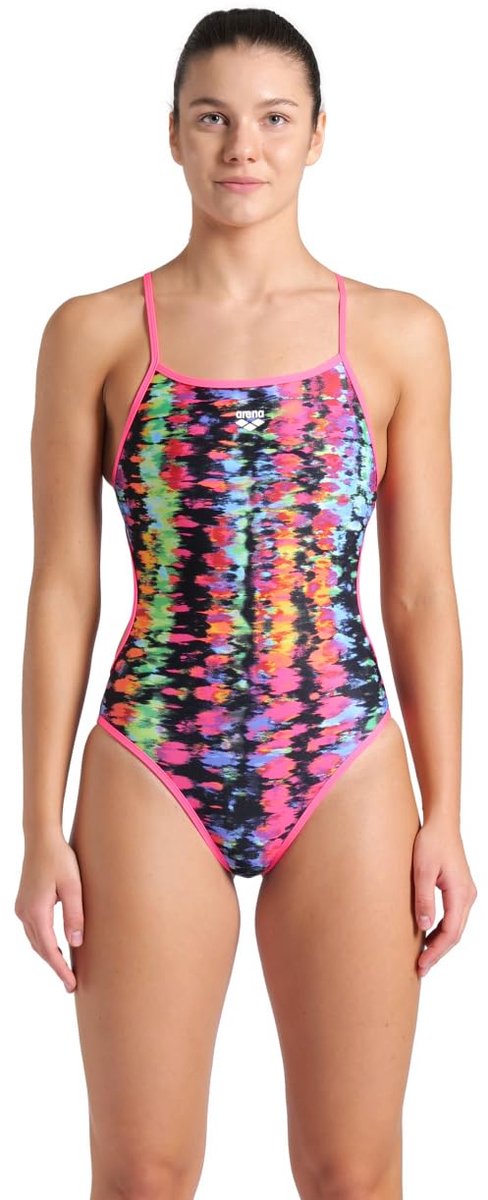 ARENA Challenge Back Allover - Dames Zwempak - Neonblauw-Multi - 38