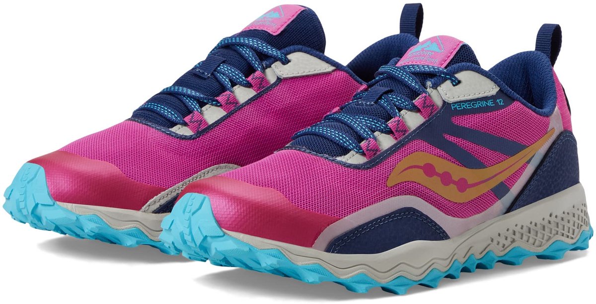 Saucony Peregrine 12 Shield - Junior Hardloopschoenen - Navy/Turquoise/Pink - 36.5