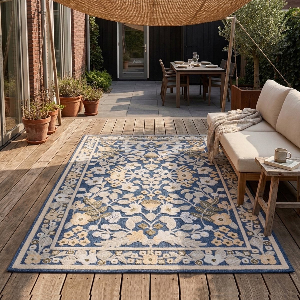 Fraai buitenkleed - Bloom Oriental Blauw - 230x330cm