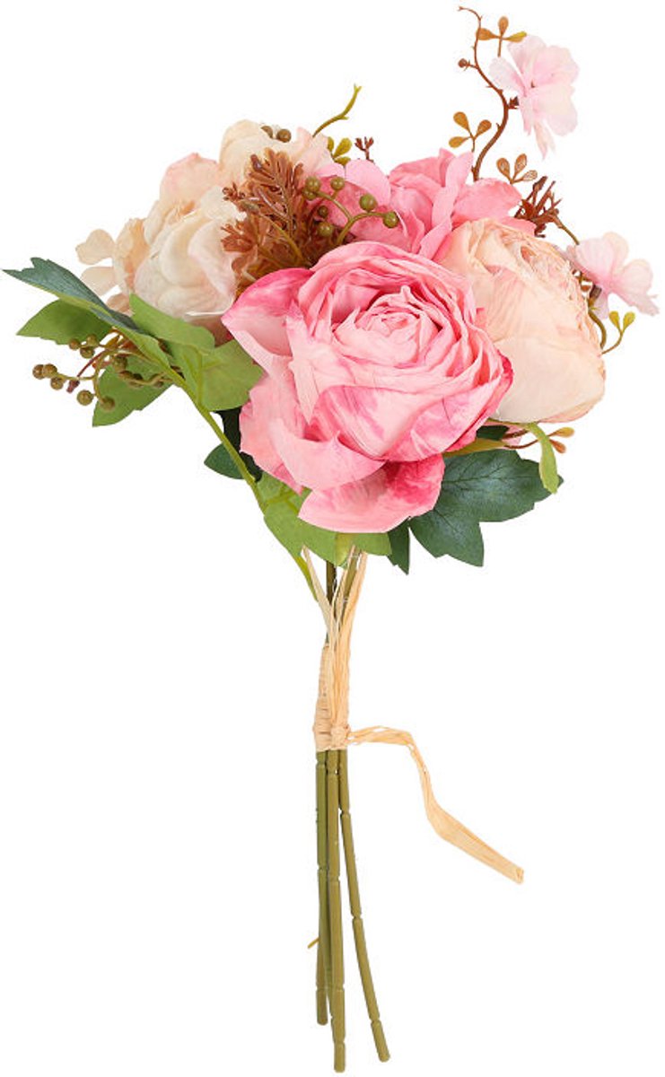 Countryfield kunstboeket bloemen roze decoratie 20x20x32cm.