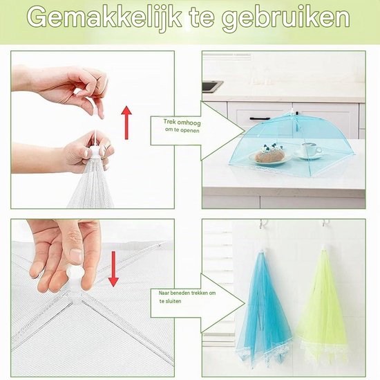 longziming - Opvouwbare Voedselkap - Vliegenkap voor Voedsel, Fruit en Taart - Bescherming tegen Vliegen - Voor Barbecue, Feestjes, Camping en Picknick - Pop-Up - 43 x 43 cm — afbeelding 5