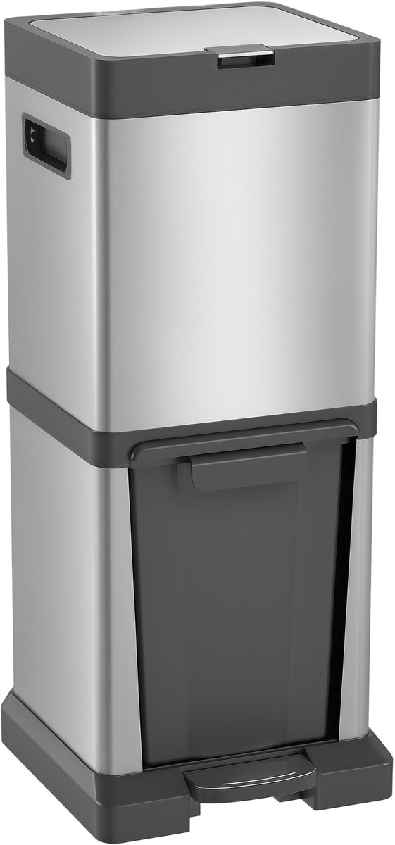 Homcom Afvalbak-Roestvrij staal, kunststof-32,5L x 31,5B x 78H cm-Zilver