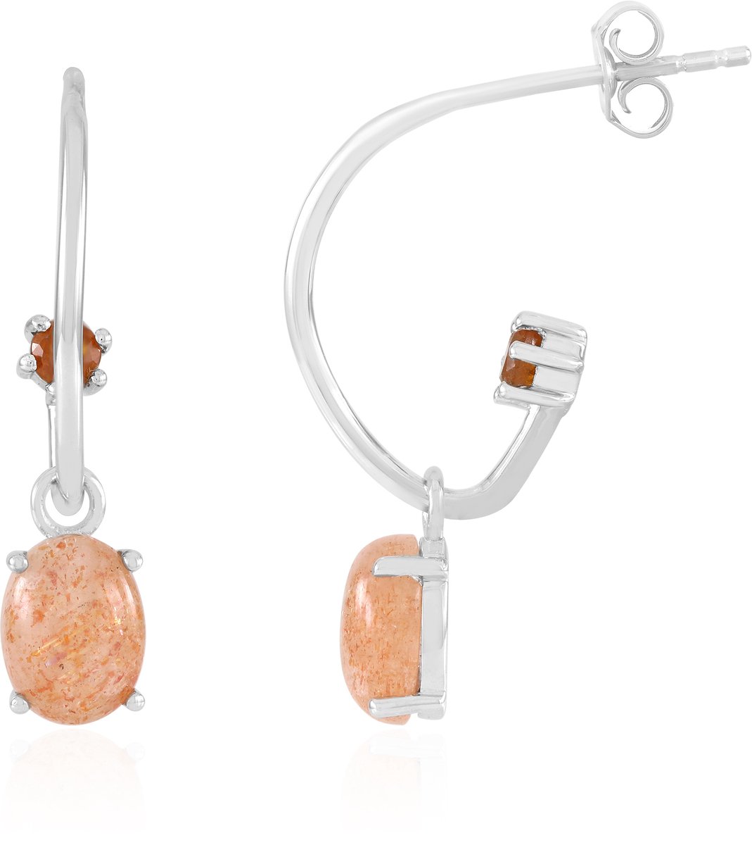 Cavill - Zilveren Oorbellen 925 Sterling Zilver - Indiase Zonnesteen Ovaal 2,516 ct & Oranje Nepalese Kyaniet 0,314 ct - Elegante Damesoorbellen