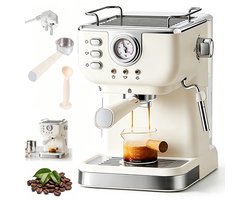 Espressomachine - Halfautomatische espressomachine - Koffiemachine voor thuis/kantoor - Met melkschuimer - 20 bar - 1050 watt - 1,5 liter - Gebroken wit
