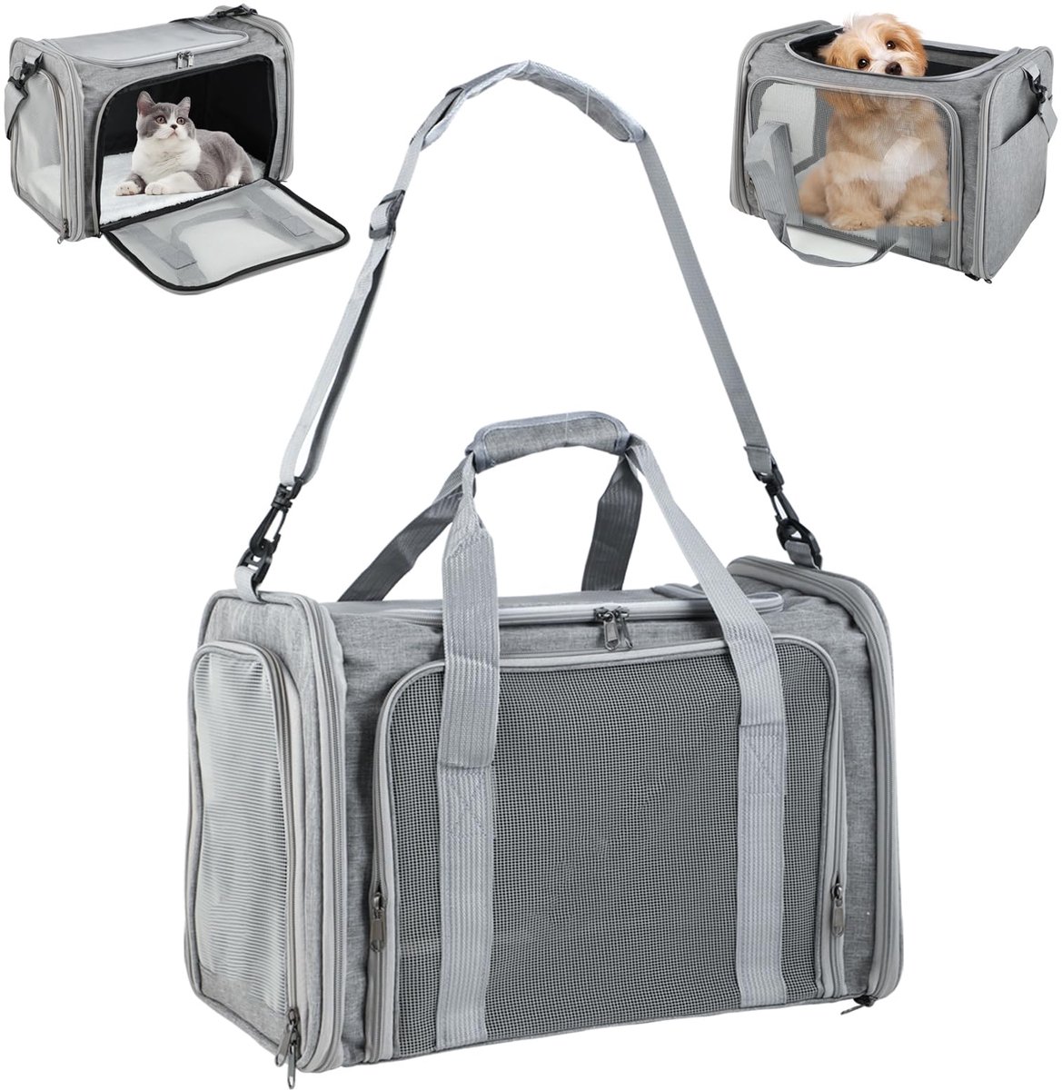 Famanu – Opvouwbare huisdierdraagtas voor kat en hond, lichte transportbox met schouderriem, ademend en ideaal voor reizen