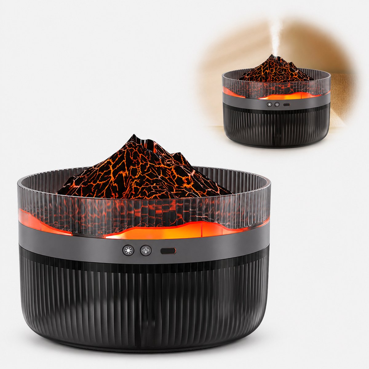 USB Vlammen Diffuser - Essentiële Olie Verdamper - voor Thuis, Slaapkamer & Kantoor - voor Ontspanning - Zwart - 1 Stuk