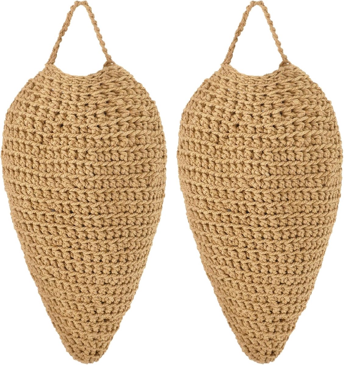 Set van 2 Kunstmatig wespennest - gehaakt wespennest - Hangend nagebootst wespennest - Gehaakte decoratieve wespennestlokkers -Voor buiten terras dakrand of Orhard - 20 x 36 cm - Bruin