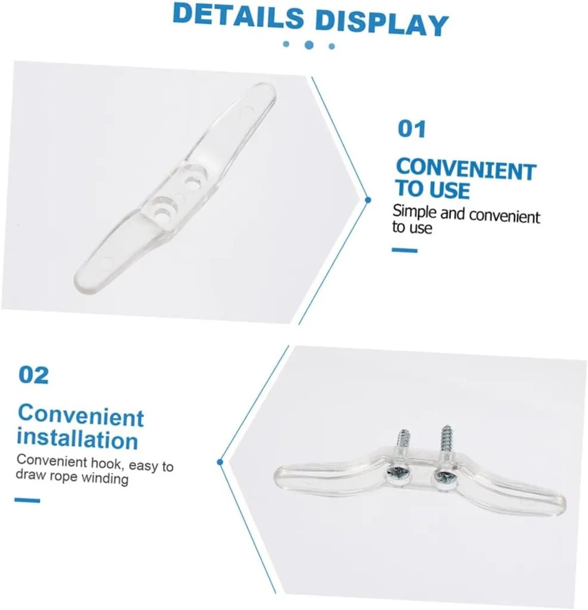 Set van 6 transparante plastic gordijnkoordclips, veilige accessoires, duurzaam, Geschikt voor jaloezieën en gordijnkoorden.