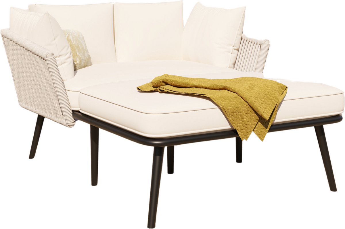 Tuinbank met 2 kussens en 2 kussens - loungemeubilair - kussens afneembaar en wasbaar - beige