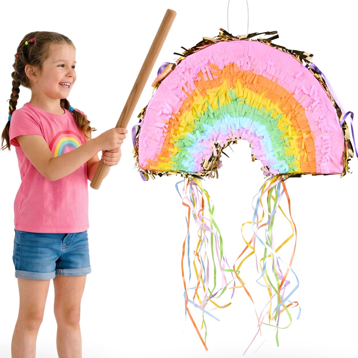 Regenboog Kleurrijke PINATA verjaardag, piñata voor kinderen voor verjaardag om kapot te slaan 30x8 cm