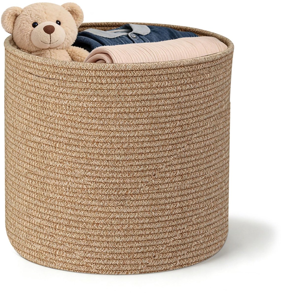 Famanu – Gevlochten wasmand van 40 x 35 cm met handgrepen, multifunctionele opbergmand voor was, dekens, speelgoed en knuffeldieren in karamelkleuren