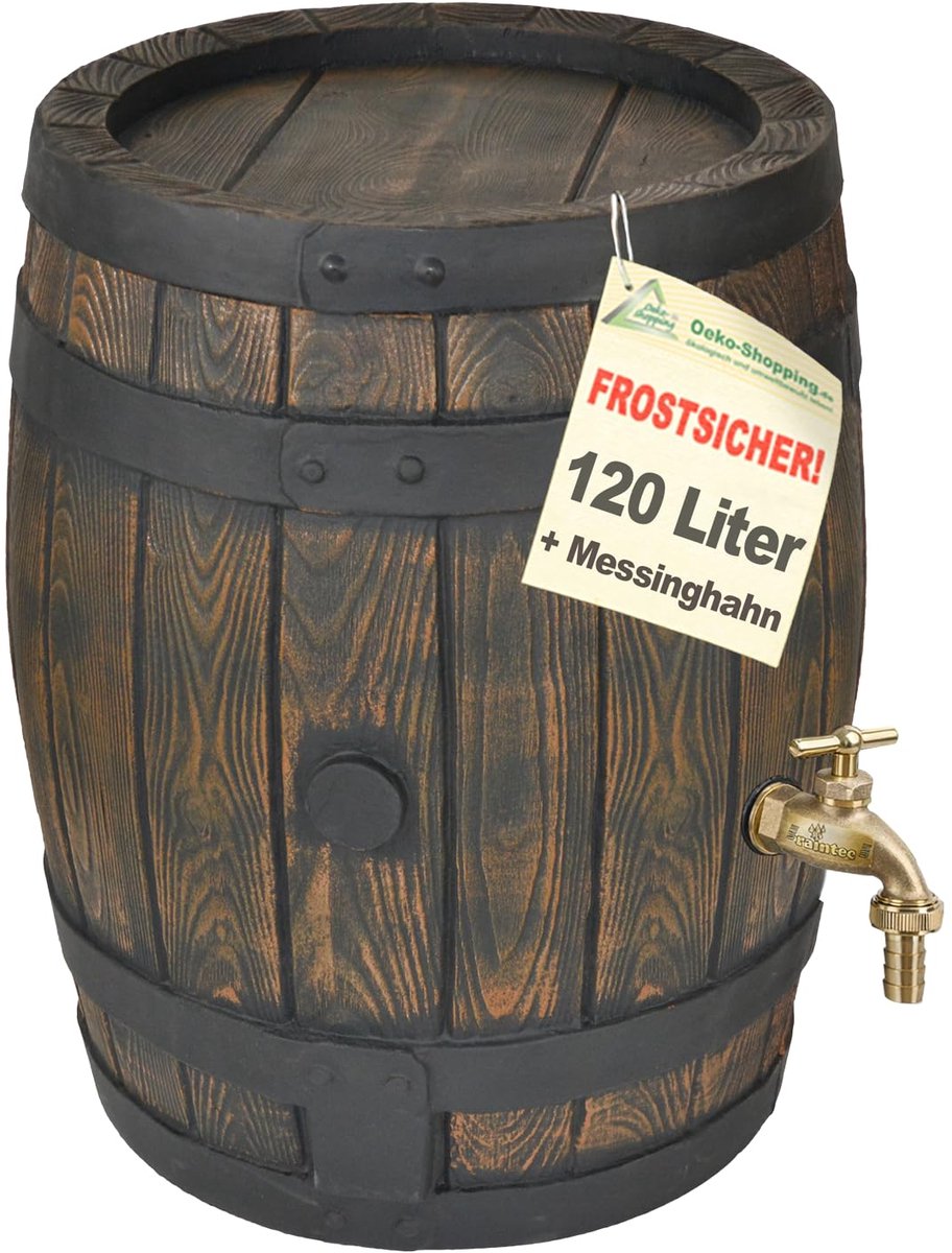 Famanu – Regenton van 120 liter met messing kraan, eiken vat, perfect voor regenwateropvang in de tuin