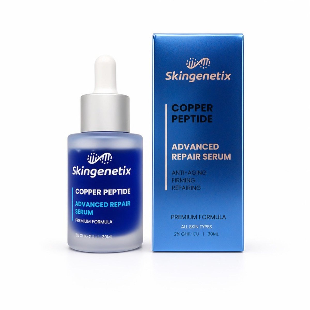 Skingenetix Copper Peptide Serum 2% GHK-Cu - Anti-Aging Gezichtsserum met Vitamine C en Hyaluronzuur - 30 ml