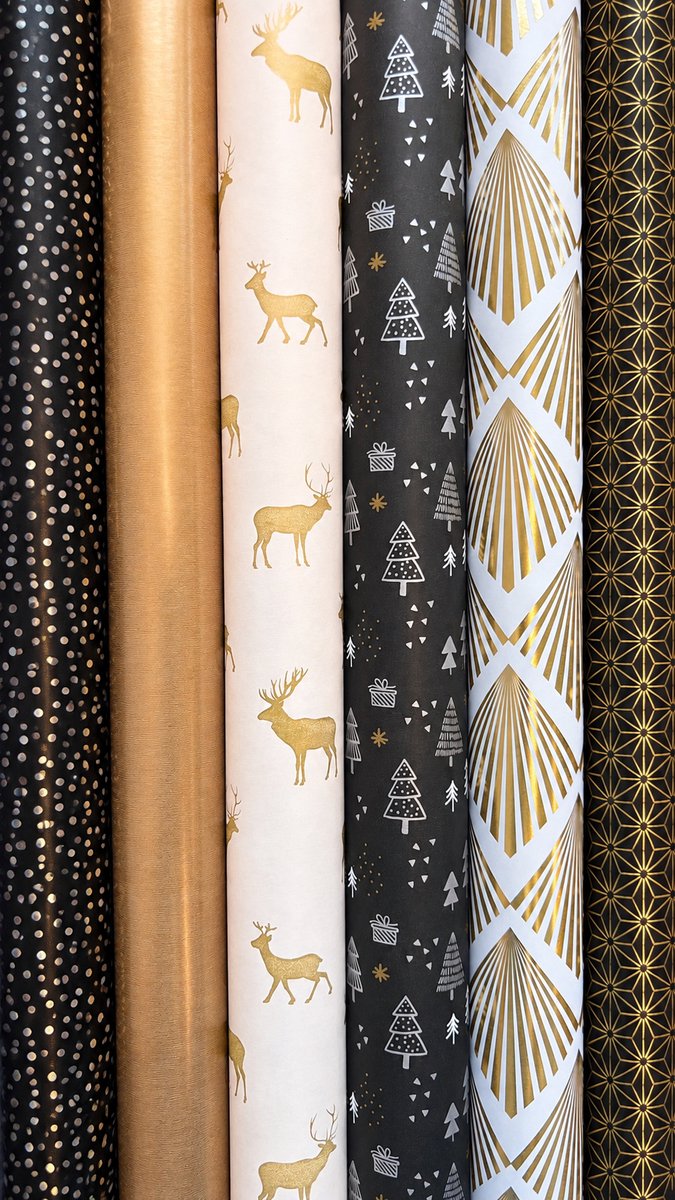 Inpakpapier Kerstmis Feest 6 Luxe Rollen FSC Cadeaupapier set- Breedte 70 cm - 2m lang