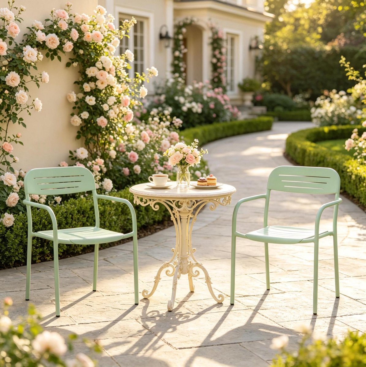 OKWISH Tuinstoel Set Van 2 - Stapelbaar Met Armleuningen - Voor Terras Balkon En Tuin - Metaal - Groen